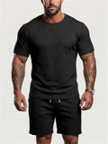 Men's Summer Ribbed 2 Piece Drop Shoulder Short Sleeve Casual Outfit