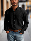 Men's Fashion Long Sleeved Button Up Shirts with Chest Pocket