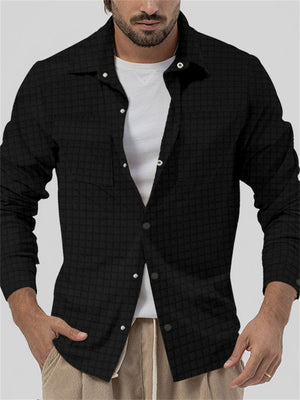 Men's Casual Checked Lapel Button Up Slim Fit Shirt