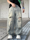 Men's Streetwear Graffiti Print Scimitar Ripped Jeans