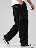 Men High Street Corduroy Drawstring Baggy Loose Cargo Pants