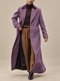 Men Stylish Contrast Collar Wool Blend Overcoat Long Double Breasted Coat