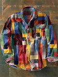 Men's Retro Contrast Color Plaid Button Up Shirts