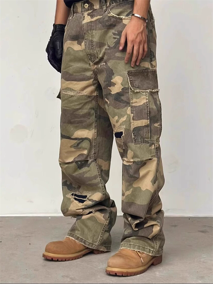 Men's Loose Streetwear Camouflage Ripped Cargo Denim Pants