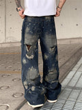 Men's Streetwear Graffiti Print Scimitar Ripped Jeans