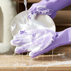 Food Grade Silicone Dishwashing Gloves - Cleaning Brush Gloves ( 1 Pair )