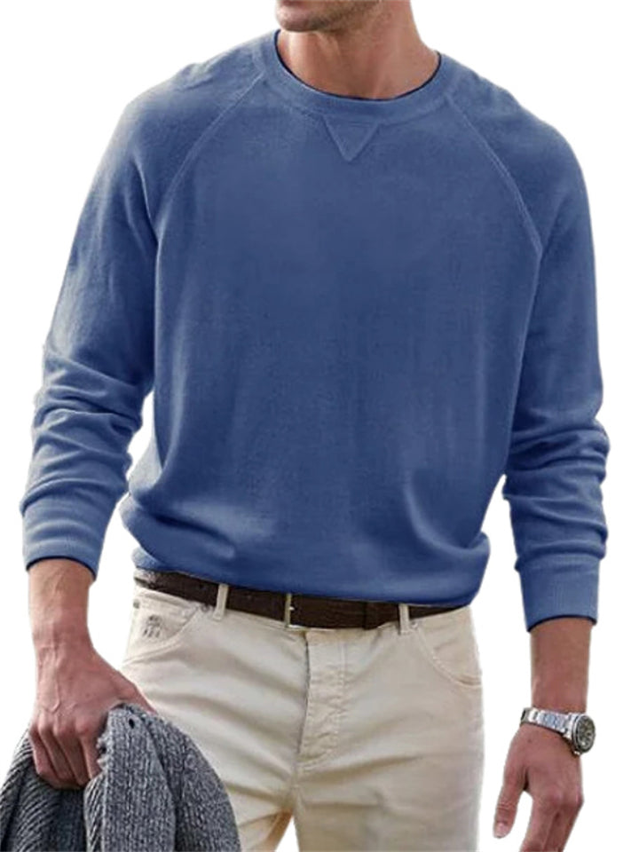 Men's Chic Long Sleeve Solid Color Round Neck Tops