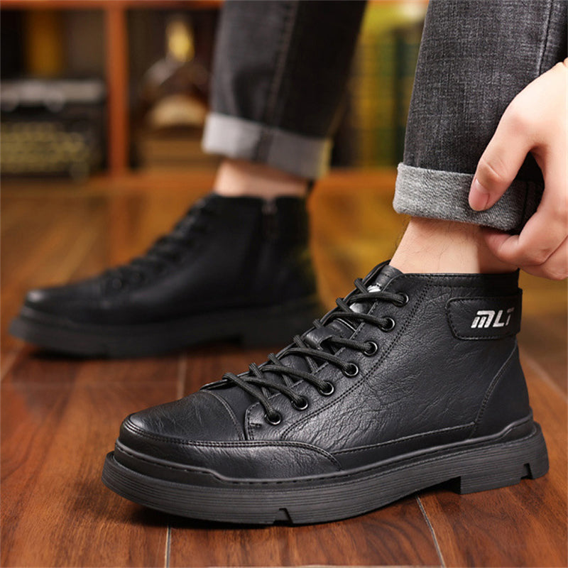 Men's Fashion Lace Up Warm Plush High Top Motorcycle Boots for Winter