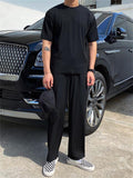 Loose Solid Color Ice Silk Pleated Short-Sleeved T-Shirt + Casual Pants