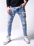 New Fashion Hip Hop Slim Ripped Design Side Striped Pants