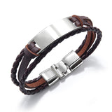 Men's Simple Braided Leather Bracelet Wristband with Alloy Ornament