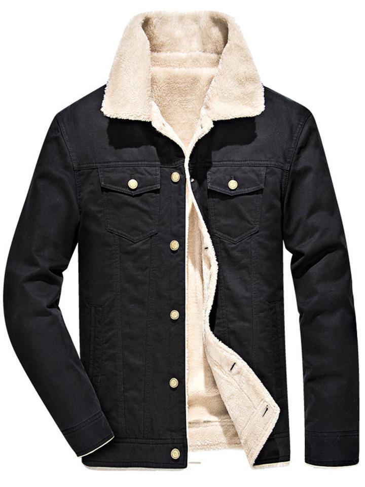 Men’s Extra Warm Button Up Flap Pocket Thicken Padded Coat