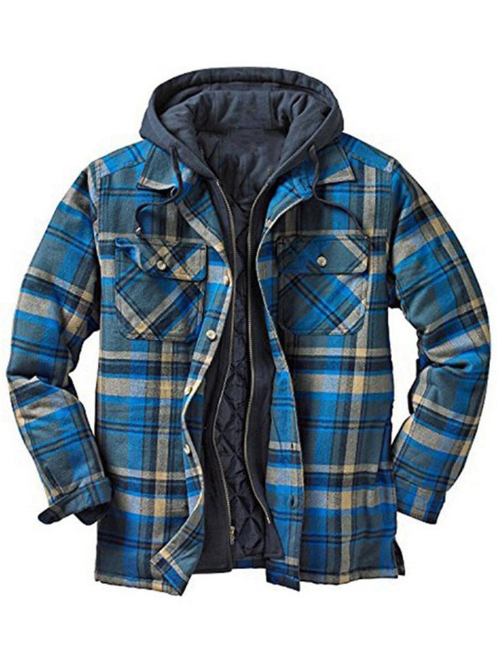 Stylish Plaid Loose Hooded Cotton Flannel Jacket Mens
