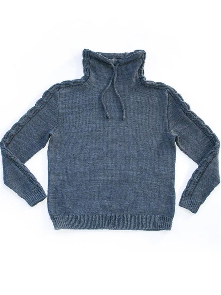 Blue Long Sleeve Turtle Neck Knitted Sweater Knitwear