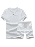 Men's 2 Piece Cotton Linen Short Sets for Summer