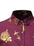 Men’s Gold-Rose Print Button Down Long Sleeve Shirt