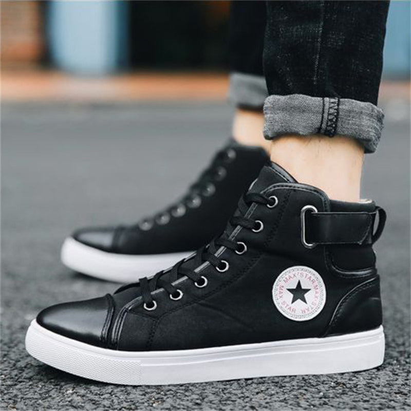 Men's British Style Front Lace Up Round Toe High Top Shoes