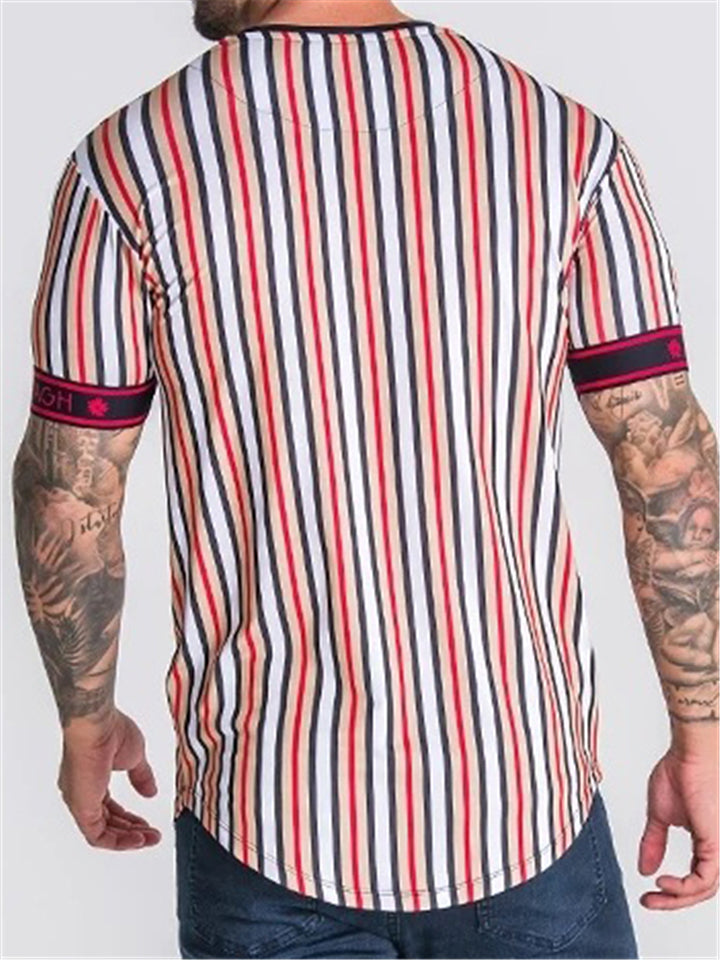 Mens Gym Btreathable Striped Short Sleeve T-Shirts