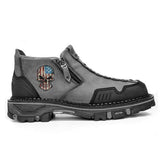 Men’s Front Zip Cool Skull Chunky Sole Ankle Boots