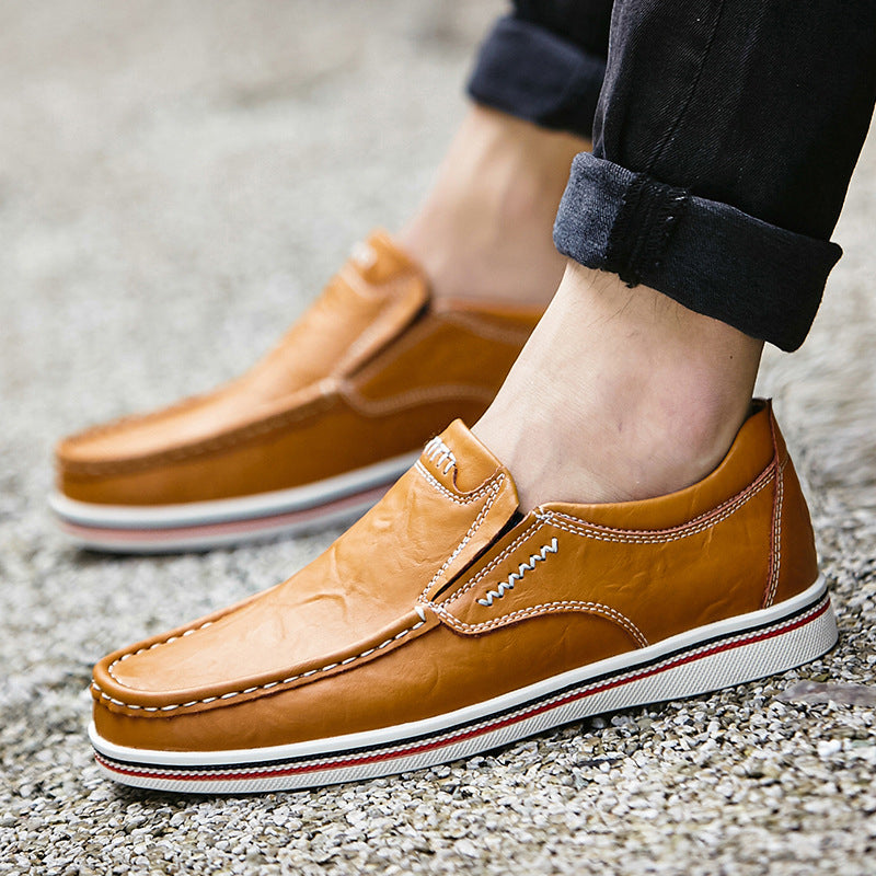 Casual Style Low-Top Design Contrast Stitching Leather Dress Shoes