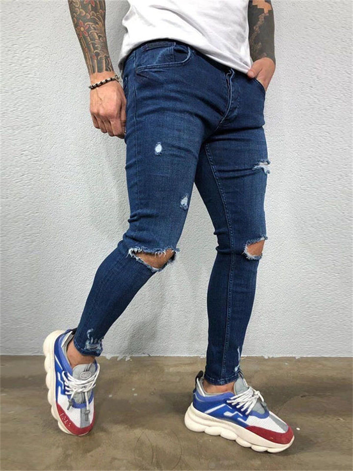 New Hip-Hop Style Knee Hole Ripped Stretch Skinny Denim Pants