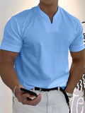 Muscle Men's Short Sleeve Stretchy Summer V Neck Shirt for Sports