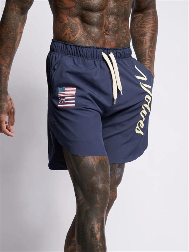 Men Flag Printing Sport Drawstring Shorts