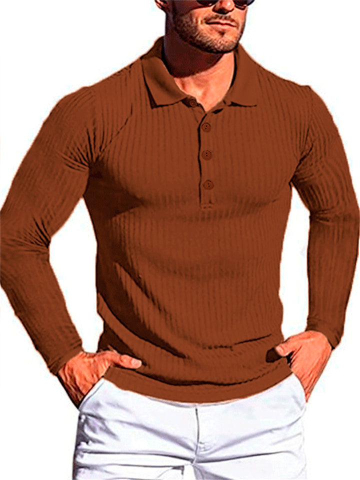 Men's Solid Stretch Vertical Stripe Slim Knit Polo Shirts