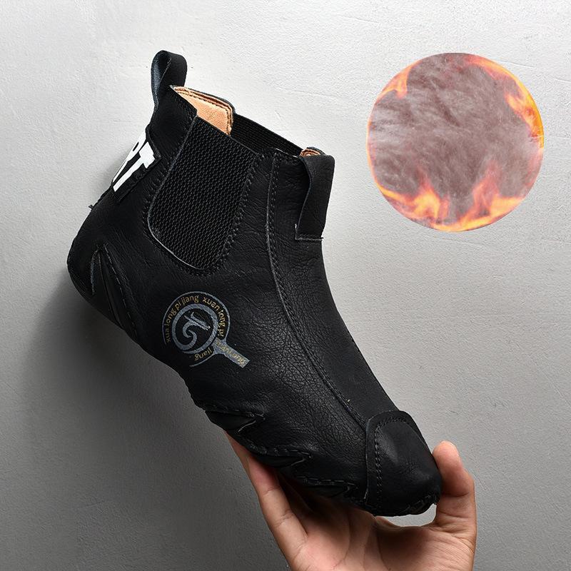 Comfortable High-Top Leather Flat Thermal Fleece Boots