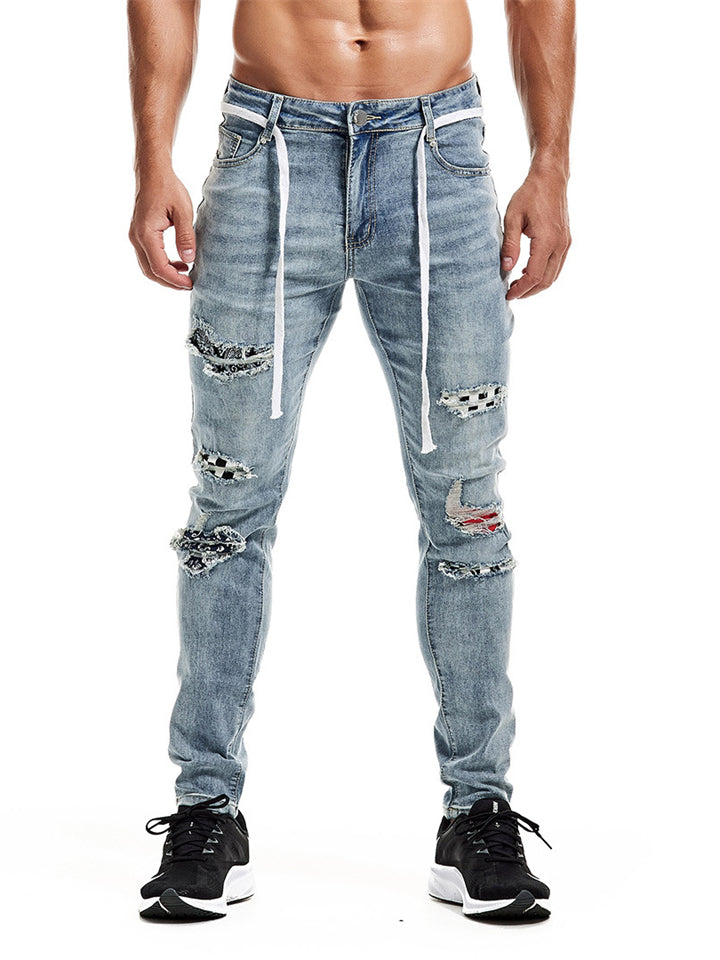 Men's Sylish Close-fitting Hip-hop Light Blue Jeans