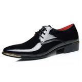 Men's Glossy Patent Leather Lace-up Plus Size Pointed Toe Shoes