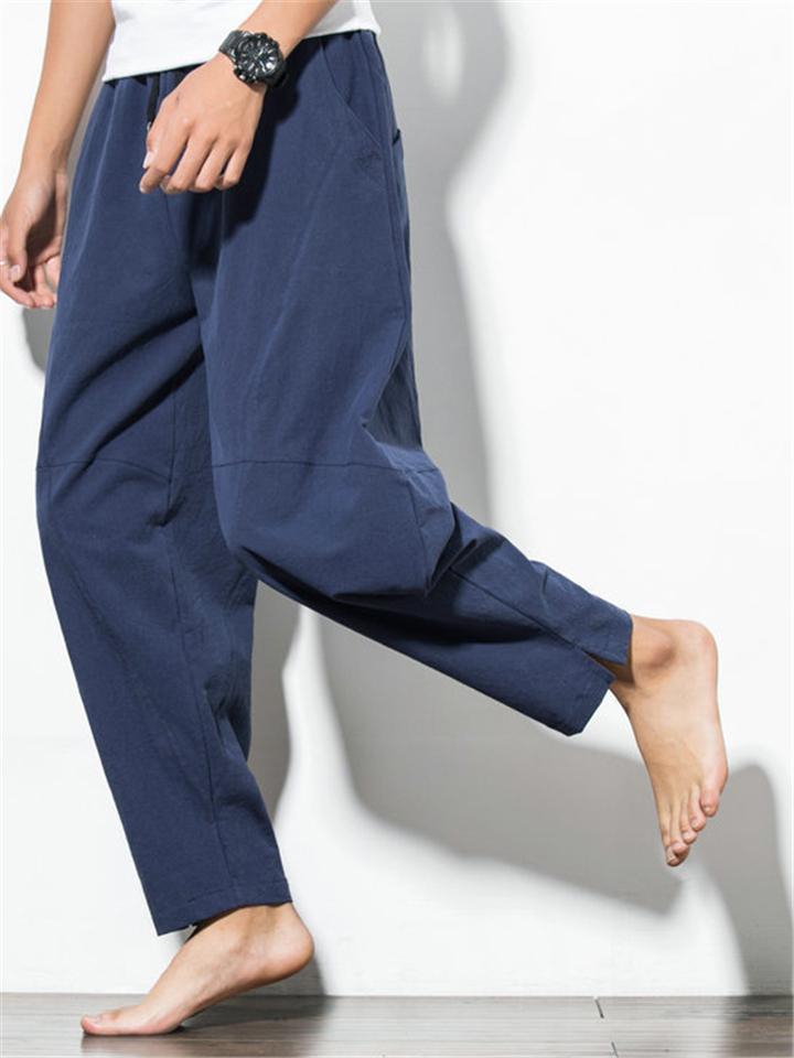 Men's Solid Color Flax Breathable Casual Harem Pants