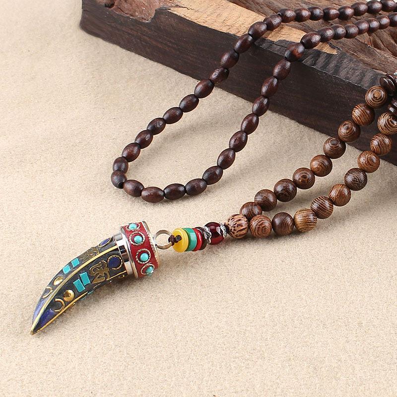 Fabulous Design Ethnic Horn Shaped Pendant Beaded Necklace