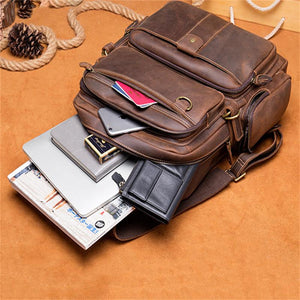 Retro Leather Large-Capacity Computer Bag Adjustable Shoulder Strap Design Travel Backpack