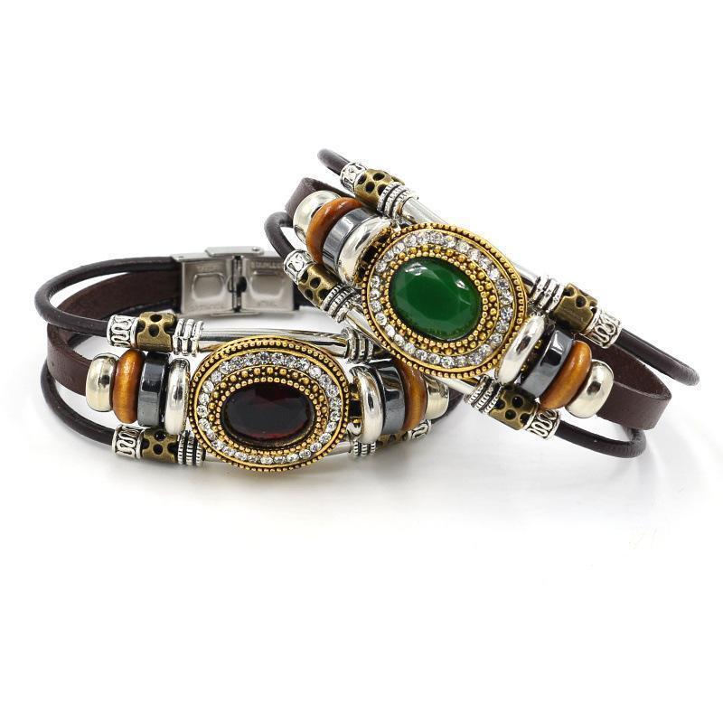 Vintage Multilayer Bracelet Leather Rhinestone  Bracelets Ethnic Jewelry