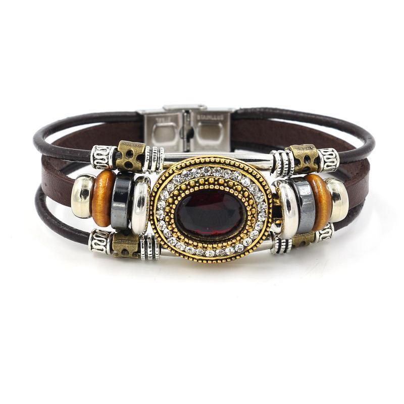 Vintage Multilayer Bracelet Leather Rhinestone  Bracelets Ethnic Jewelry