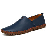 Men's Simple Pure Color Stitches Breathable Genuine Leather Shoes