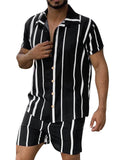 Stripe Short Sleeve Shirts 2 Pieces Sets