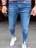 Slightly-Stretchy Ripped Design Classic Pocket Skinny Washed Ankle Jeans