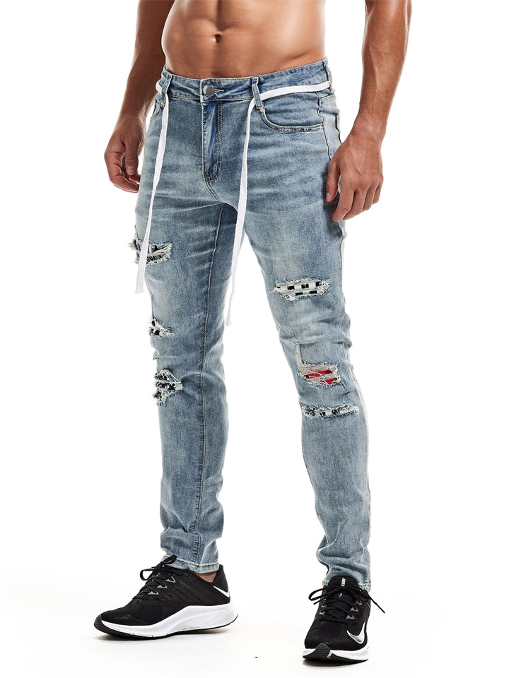 Men's Sylish Close-fitting Hip-hop Light Blue Jeans
