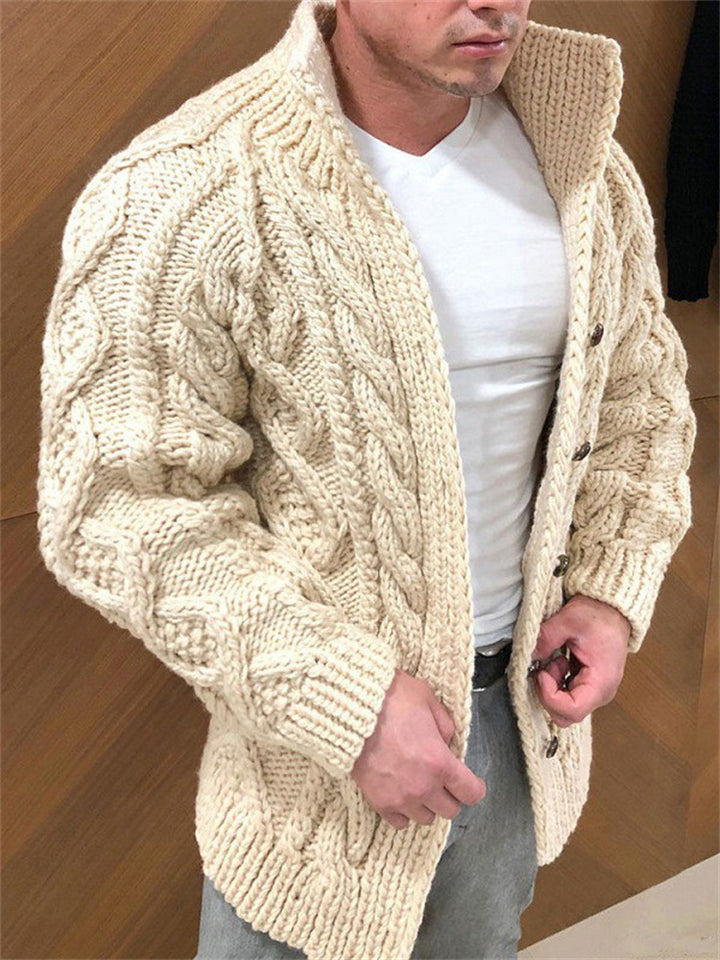 Men's Stand Collar Button Up Warm Knitted Sweater Cardigan for Winter