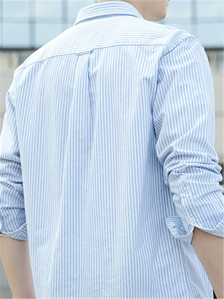 Casual Cotton Stripe Slim Fit Long Sleev Shirts