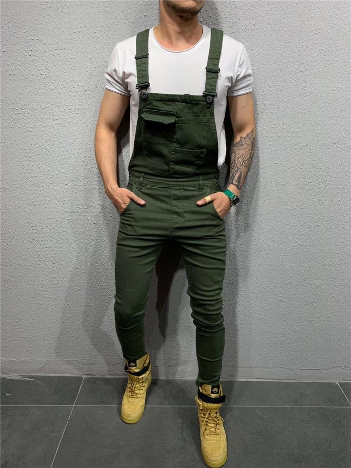 Men's Fashion Slim Fit Bib Work Wear Denim Jumpsuit with Pocket