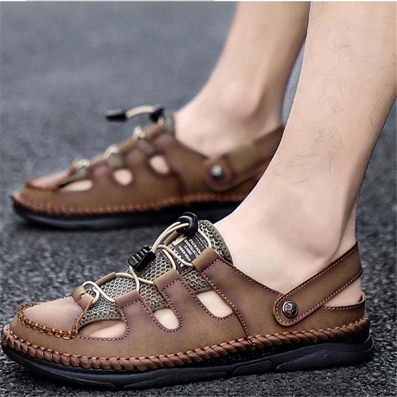 Mens Casual Breathable Stitching Hook Loop Sandals