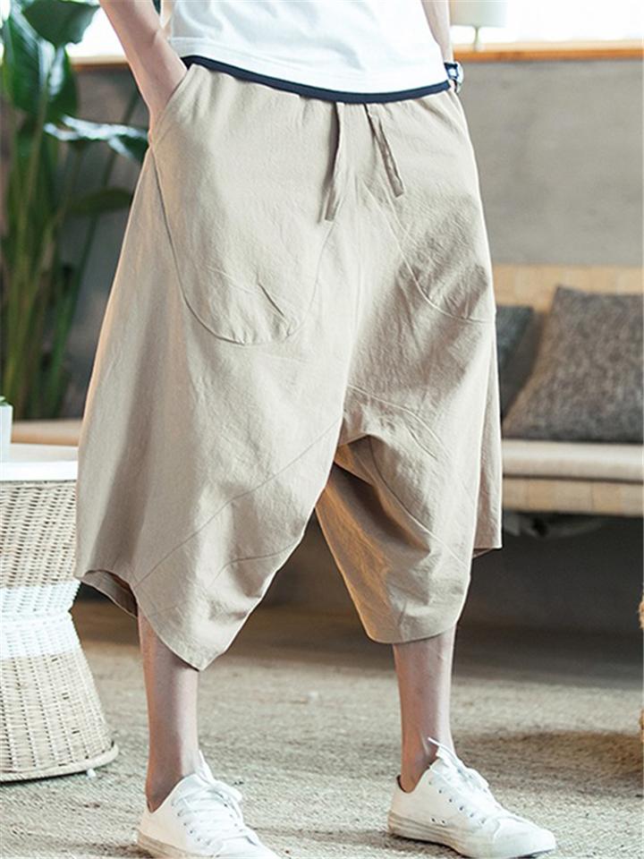 Casual Loose Vintage Linen Cropped Harem Pants