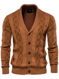 Mens Vintage Stripes Cardigan Sweater Twist Knitted Button Down Sweater