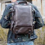Men's Vintage Leather Buckle Large Capacity Backpack