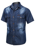 Faded Effect Classic Collar Chest Pocket Front Button Fastening Denim Shirt