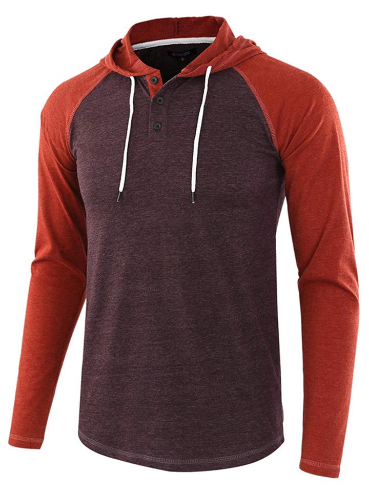 Mens Fashion Comfortable Colorblock Patchwork Long Sleeve Hooded Sweatshirt