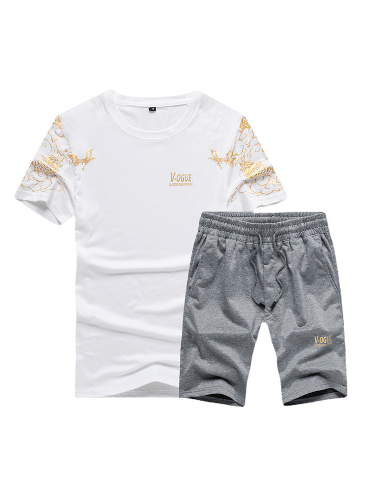 Mens Breathabel Print Comfy Short Sleeve T-Shirts+Shorts